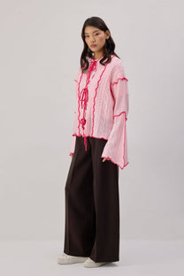 Cardigan in maglia con cintura a contrasto