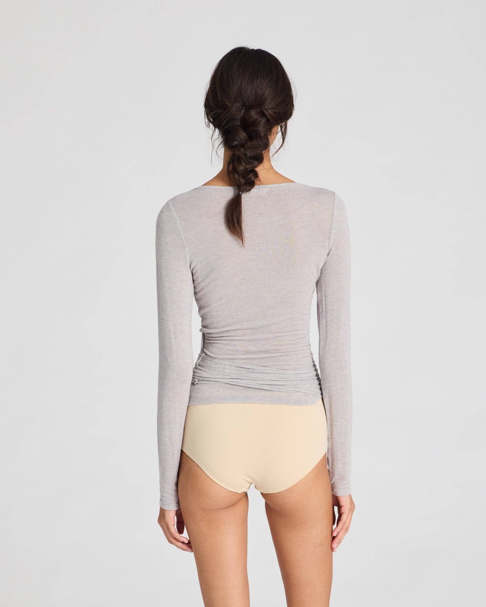 Maglia avvolgente Anne in lana grigio chiaro mélange