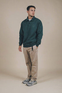 Felpa uomo con zip a quarto tinto a pigmento verde olmo