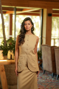 Gilet sartoriale in misto cotone beige