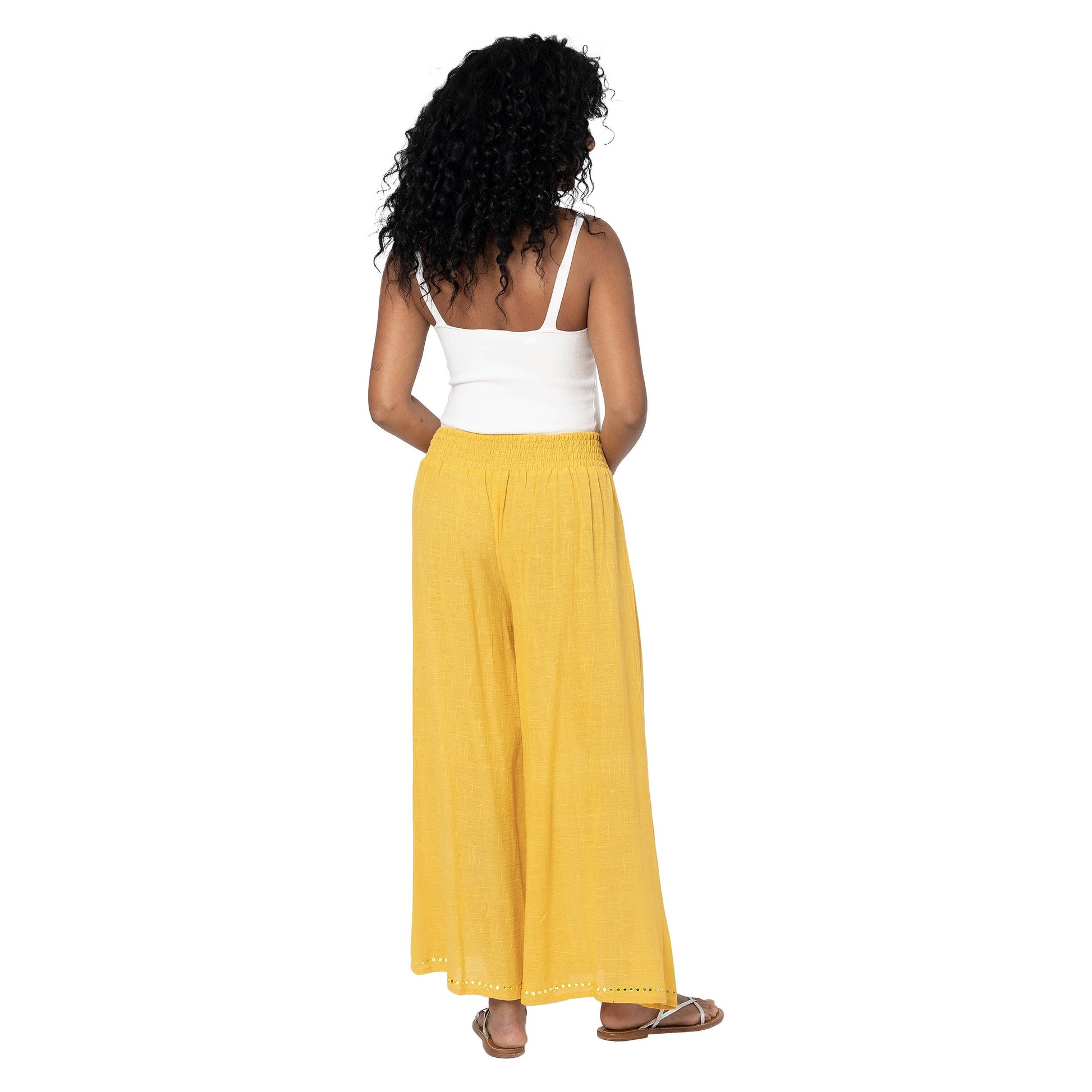 Pantaloni estivi lunghi in cotone gialli a palazzo