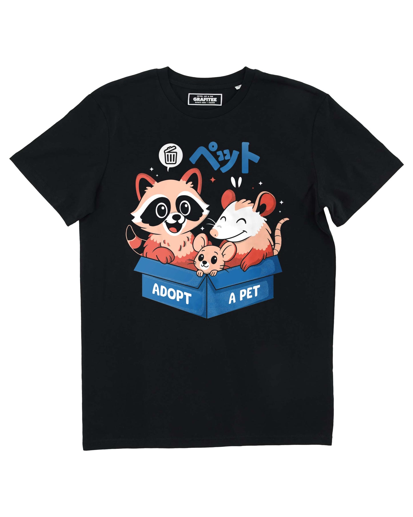 T-shirt nera “Adotta un Animale” in cotone biologico