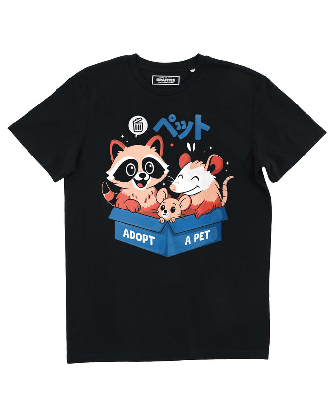 T-shirt nera “Adotta un Animale” in cotone biologico