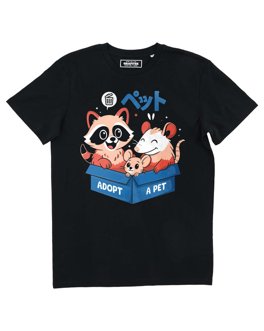 T-shirt nera “Adotta un Animale” in cotone biologico