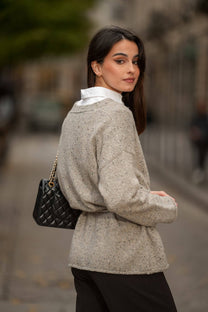 Cappotto in maglia mélange con cintura