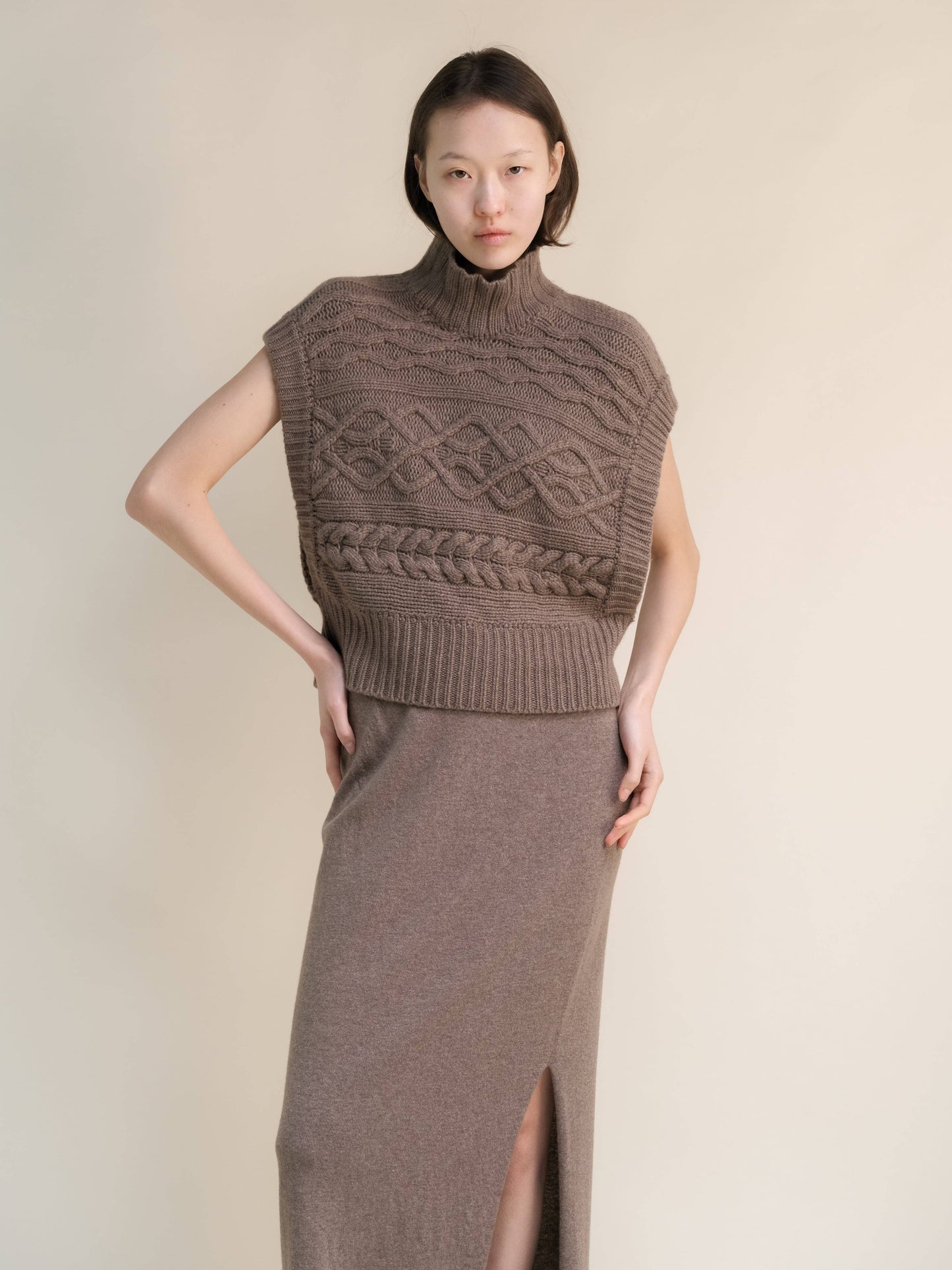 Tunica maxi a trecce in misto cashmere