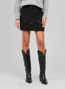 Gonna mini Romie in pizzo nero con ricami gioiello