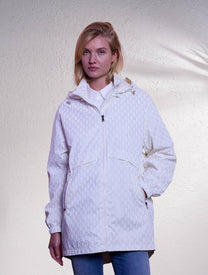 Parka lungo stampato con cappuccio rimovibile