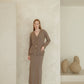 Gonna lunga a vita alta in misto cashmere con spacco laterale in maglia 3D