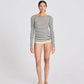 Top in lana Amalie a righe reverse verde oliva scuro