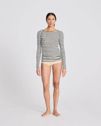 Top in lana Amalie a righe reverse verde oliva scuro