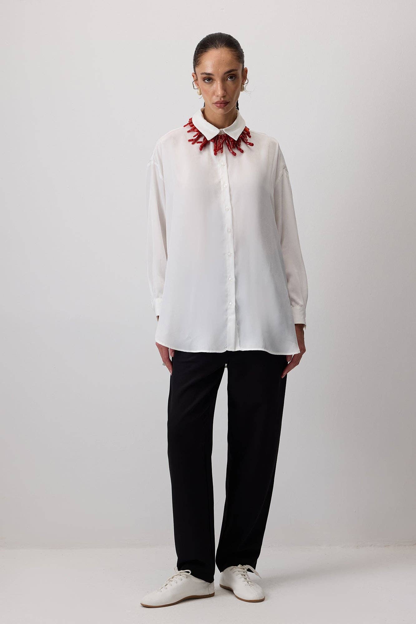Camicia oversize in misto cotone bianca