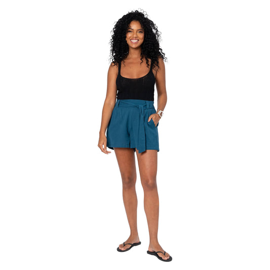 Short estivi in cotone e lino color petrolio