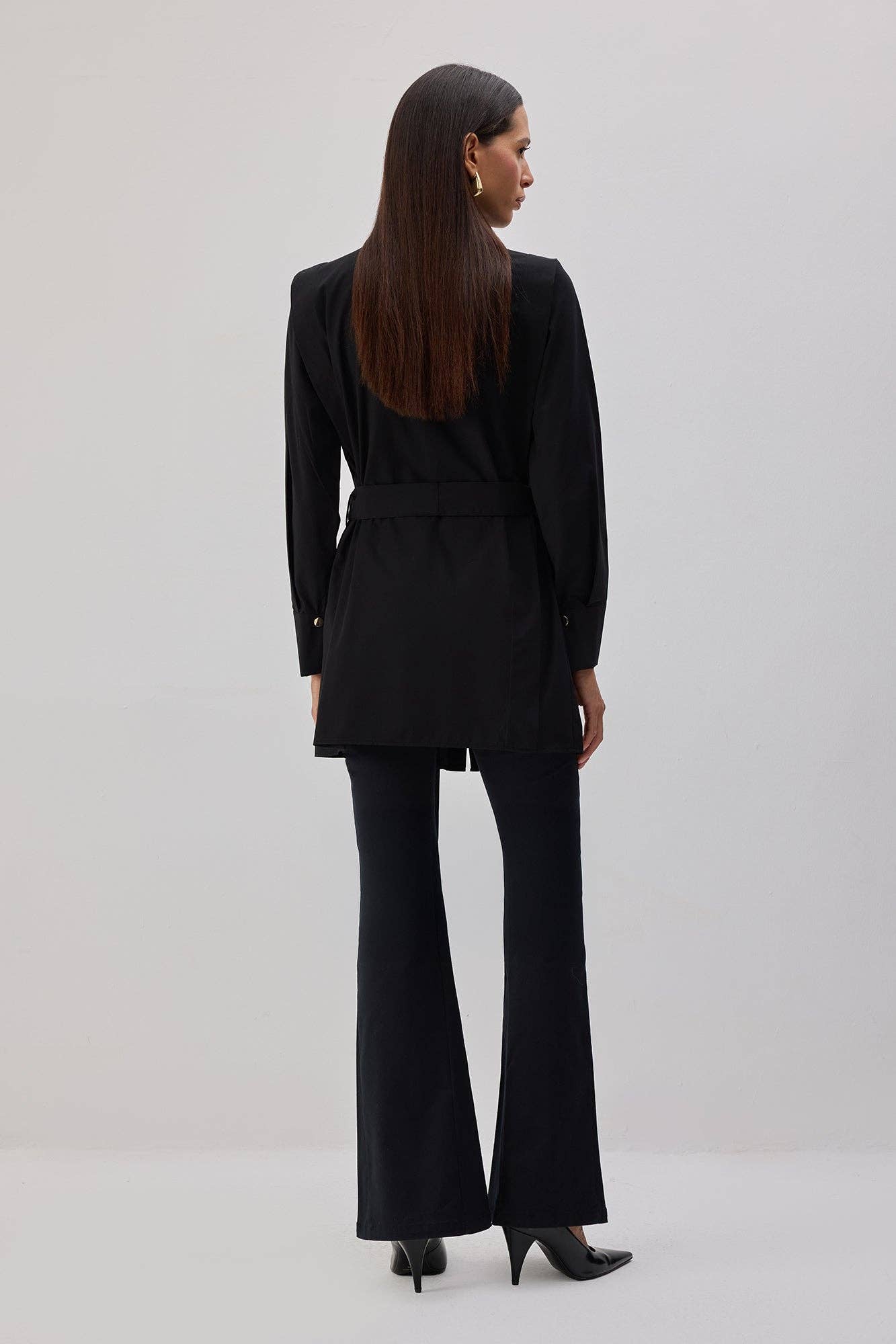 Camicia lunga in popeline con cintura