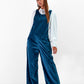 Salopette lunga in velluto blu da donna