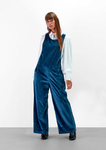 Salopette lunga in velluto blu da donna