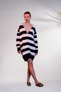 Cardigan oversize a righe in maglia fine