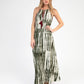 Abito lungo maxi khaki con stampa tie-dye