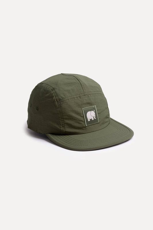 Cappellino cinque pannelli in nylon idrorepellente verde oliva scuro