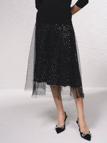 Gonna midi in tulle con paillettes