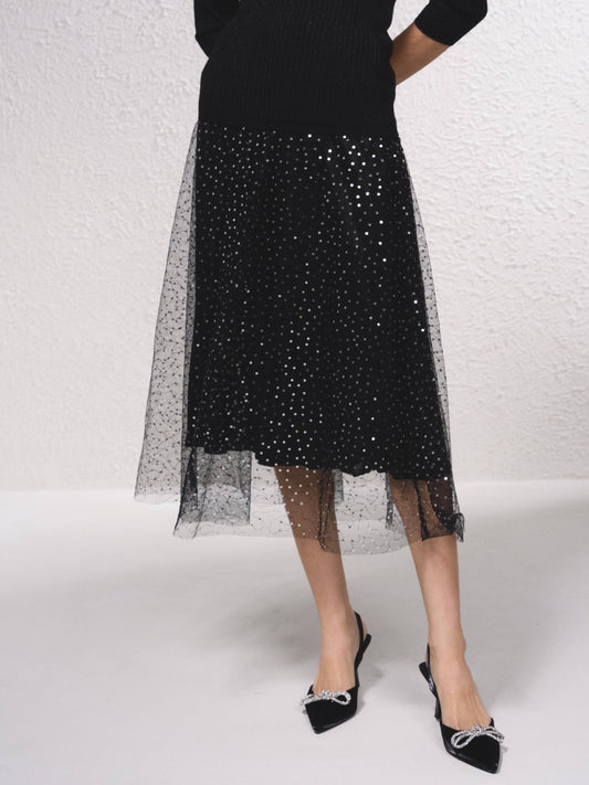 Gonna midi in tulle con paillettes