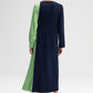 Abito midi color block con maniche lunghe e laccio laterale