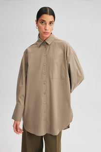 Camicia oversize in popeline misto cotone beige