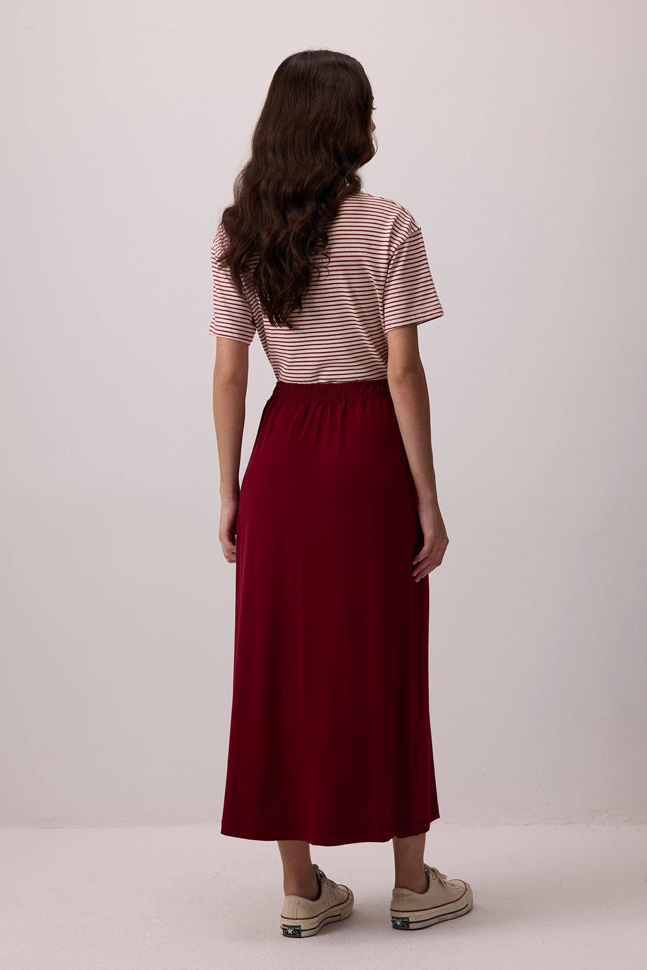 Gonna basic midi con elastico in vita bordeaux