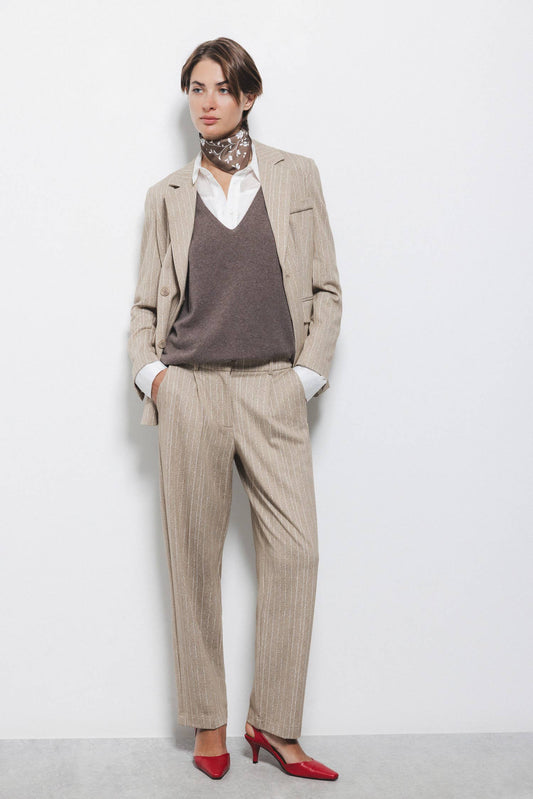 Pantaloni gessati con pinces