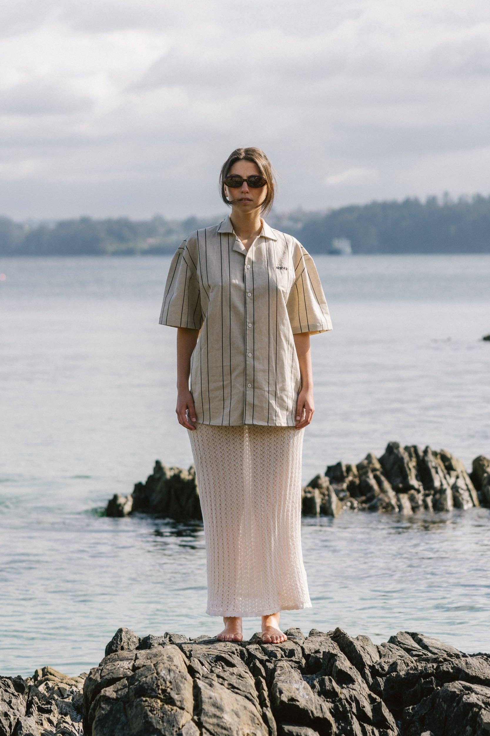 Camicia bowling a righe in lino e cotone biologici