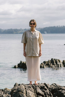 Camicia bowling a righe in lino e cotone biologici