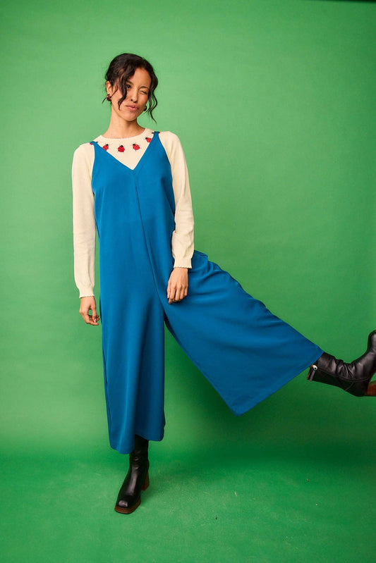 Salopette in viscosa blu da donna