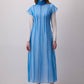 Abito lungo in maglia con sovrapposizione in organza trasparente blu