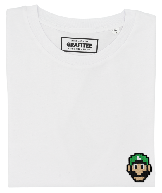 T-shirt bianca unisex con ricamo pixel
