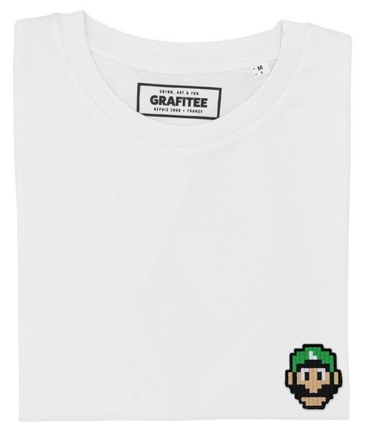 T-shirt bianca unisex con ricamo pixel