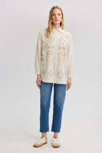 Camicia oversize in lino testurizzato con ricamo