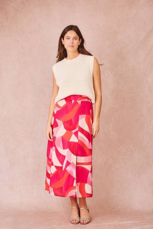 Gonna midi JUNON con stampa astratta e spacco