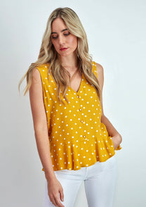 Blusa a pois con scollo a V e bottoni