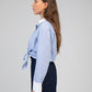 Camicia Senora blu in popeline di cotone con nodo