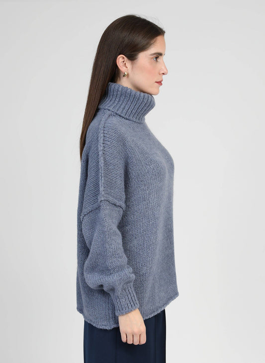 Maglione dolcevita oversize in maglia spessa blu jean