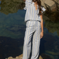 Blusa a righe in cotone e lino con maniche a volant