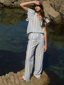 Pantaloni relaxed a righe sottili in cotone e lino
