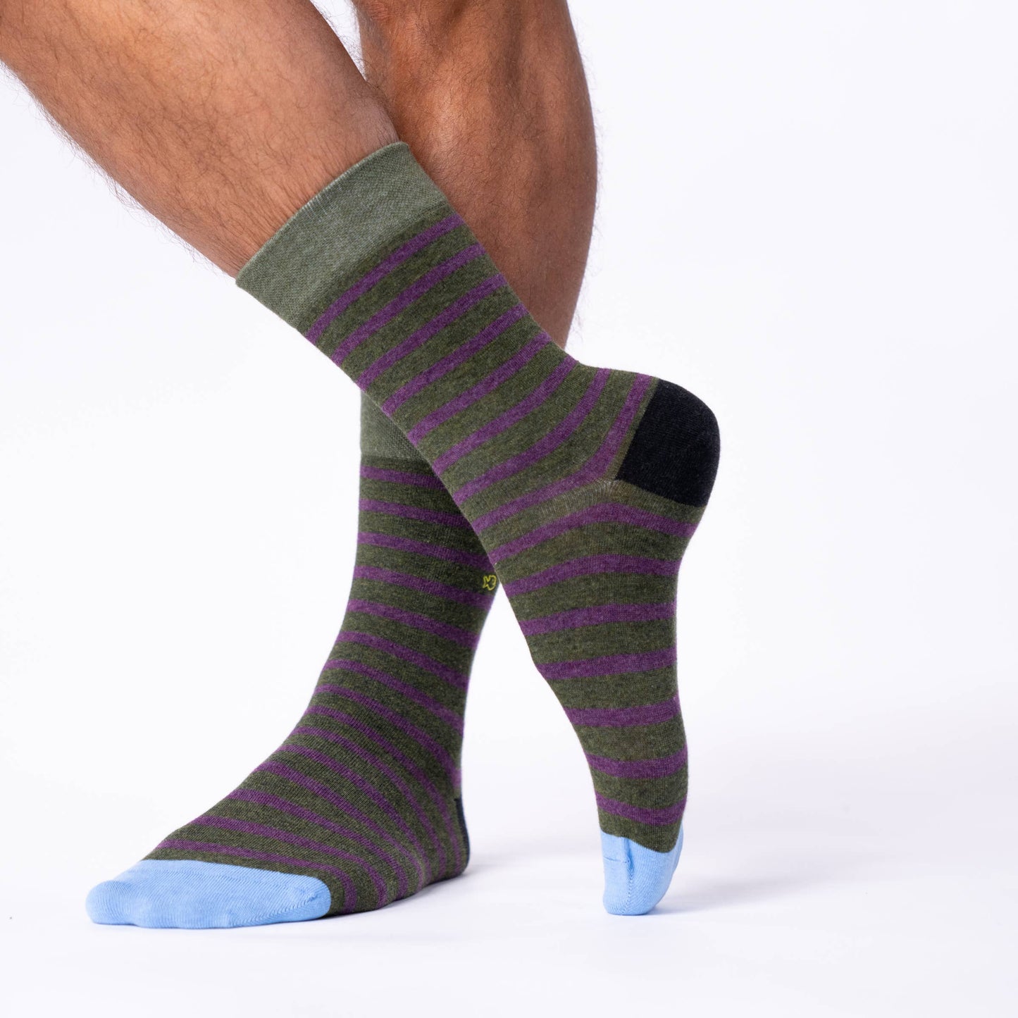 Calzini a righe in cotone pettinato verde e viola