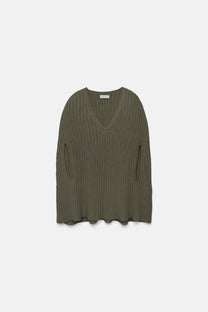 Poncho a coste con scollo a V