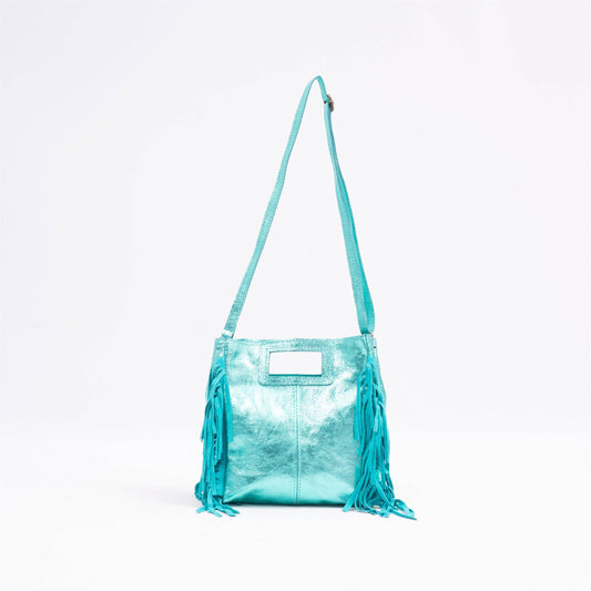 Borsa in pelle iridescente con frange