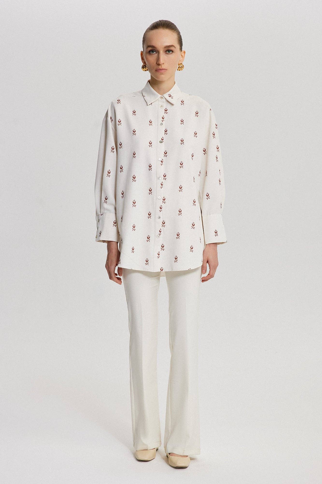 Camicia stampata oversize in misto lino