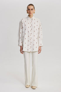 Camicia stampata oversize in misto lino