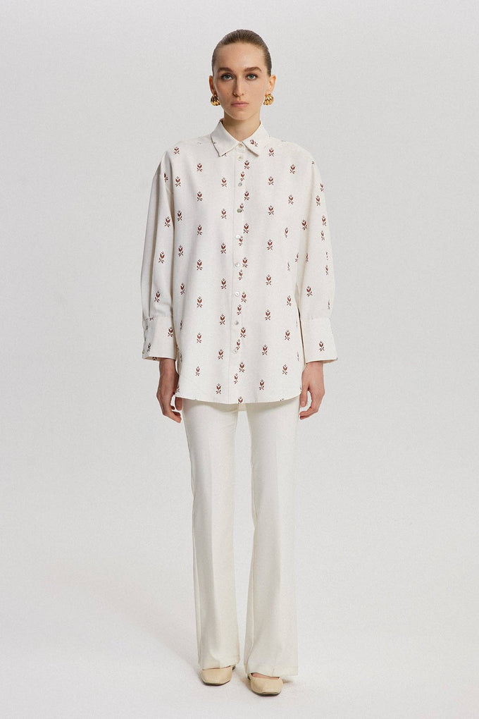 Camicia stampata oversize in misto lino