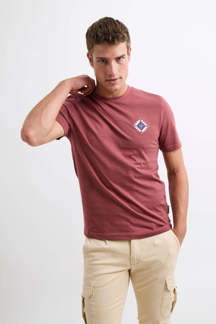 T-shirt Uomo con Stampa Etnica e Ricamo