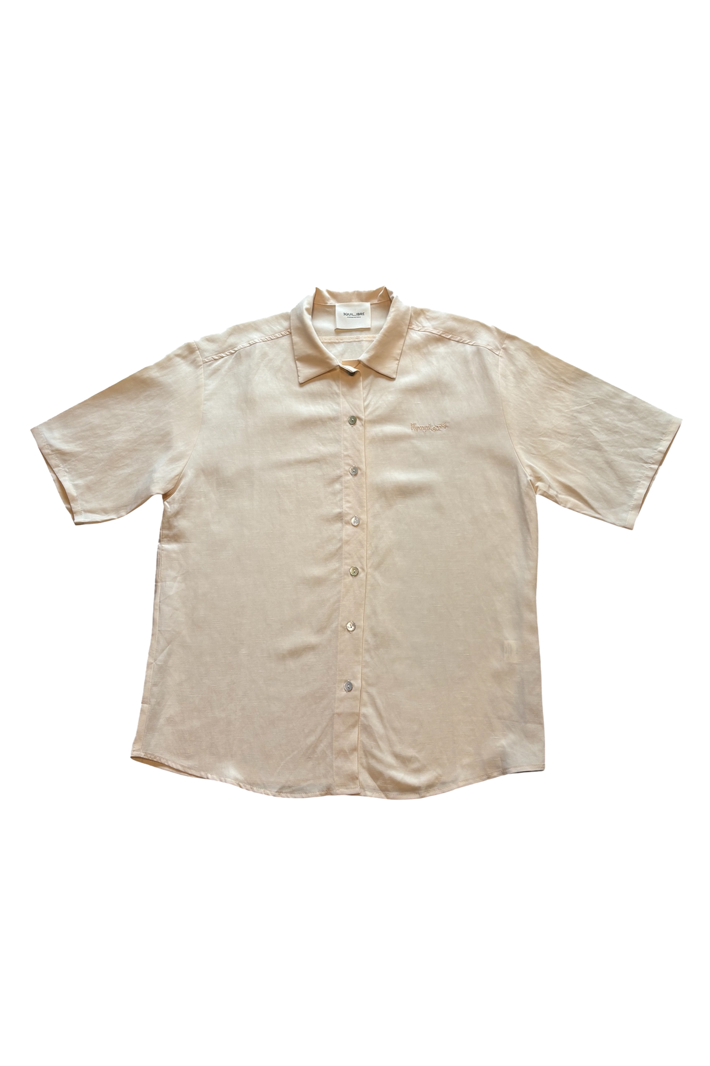 Camicia in lino color sabbia con logo ricamato
